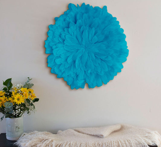 Unique Decorative Feather Wall Art Inspired by African JuJu Hats - Dark Turquoise - Feathers