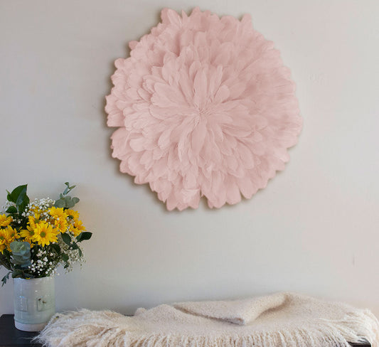 Unique Decorative Feather Wall Art Inspired by African JuJu Hats - Apricot Blush - Feathers