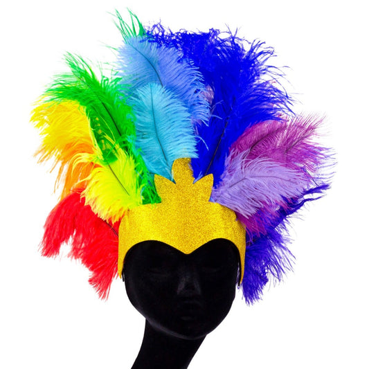 Upcycled Bright Rainbow Headdress - Feathers