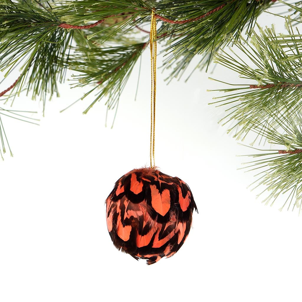 Venery Feather Ornament - Dyed 2’’ ball Coral - Feathers