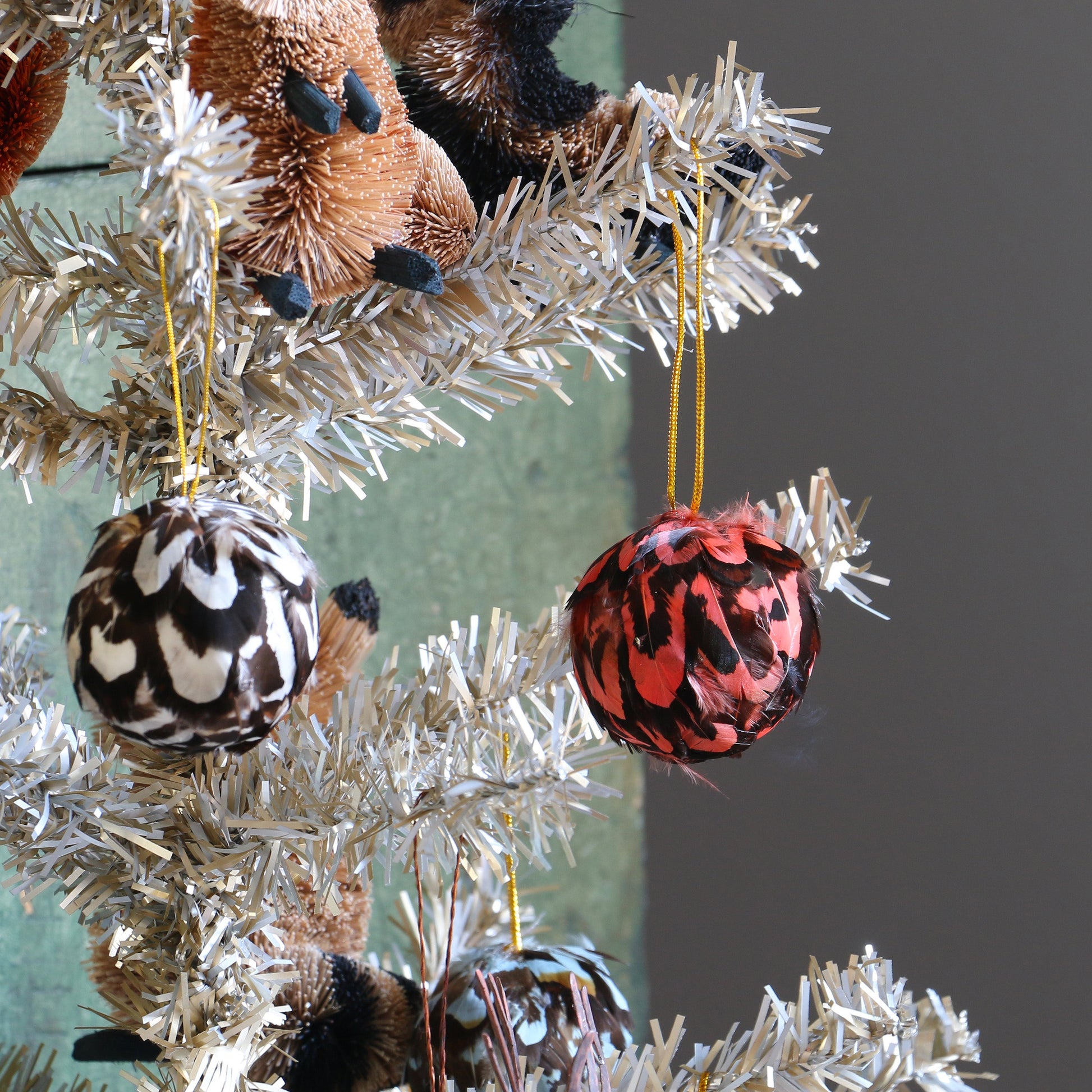 Venery Feather Ornament - Dyed 2’’ ball Coral - Feathers