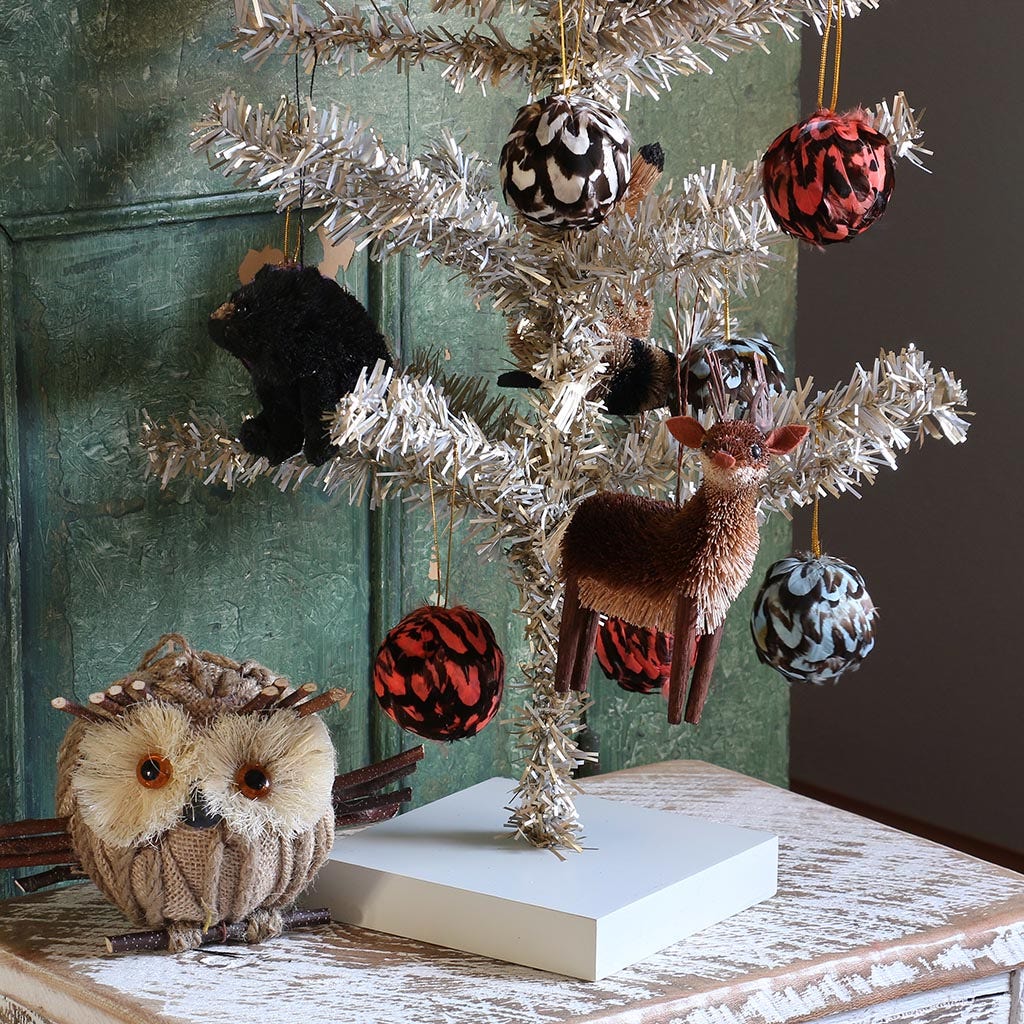 Venery Feather Ornament - Dyed 2’’ ball Coral - Feathers