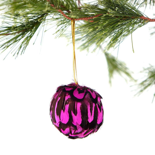 Venery Feather Ornament - Dyed 2’’ ball Very Berry - Feathers