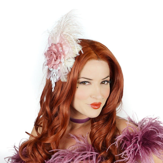 Victorian Style Ostrich Feather Clip Fascinator - Pink Champagne - Feathers