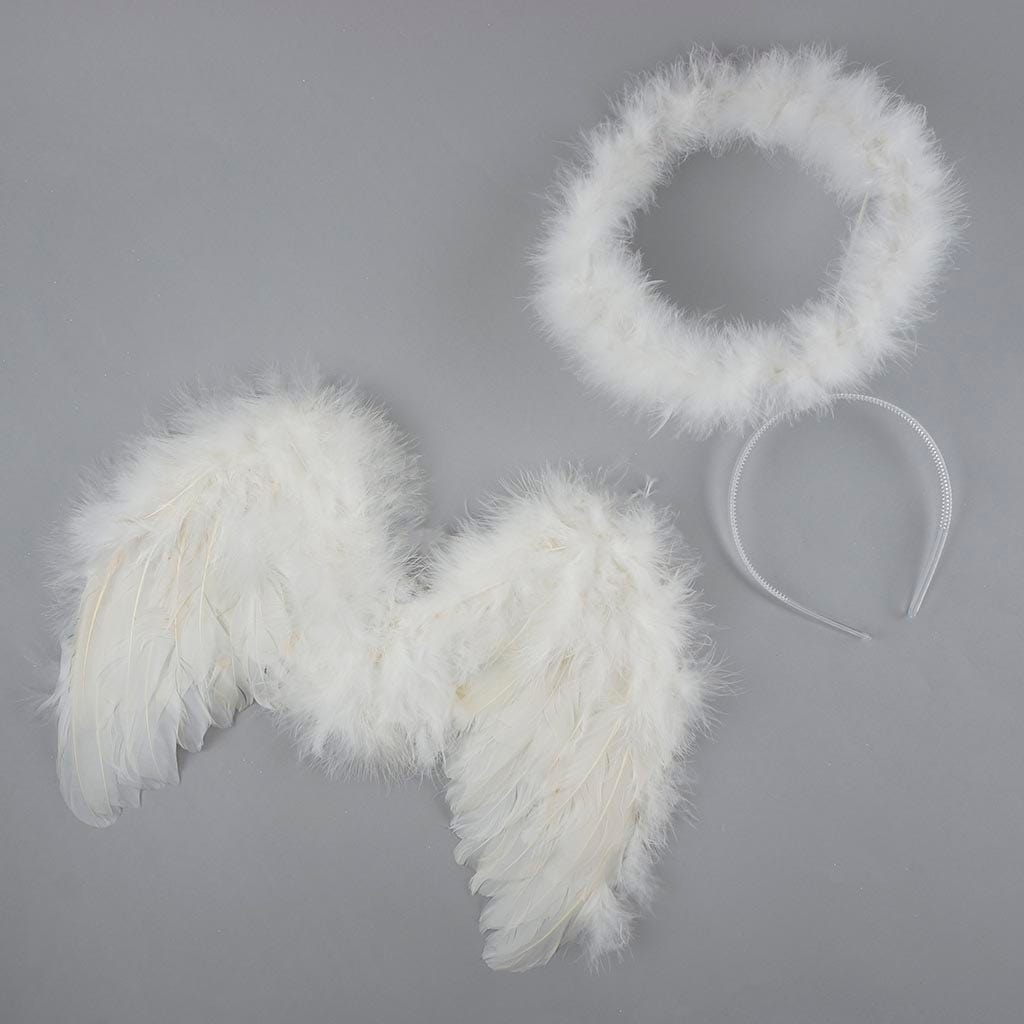 White Angel Wing Halo Costume - Kids Halloween Baby Toddler Feather Wings - Feathers