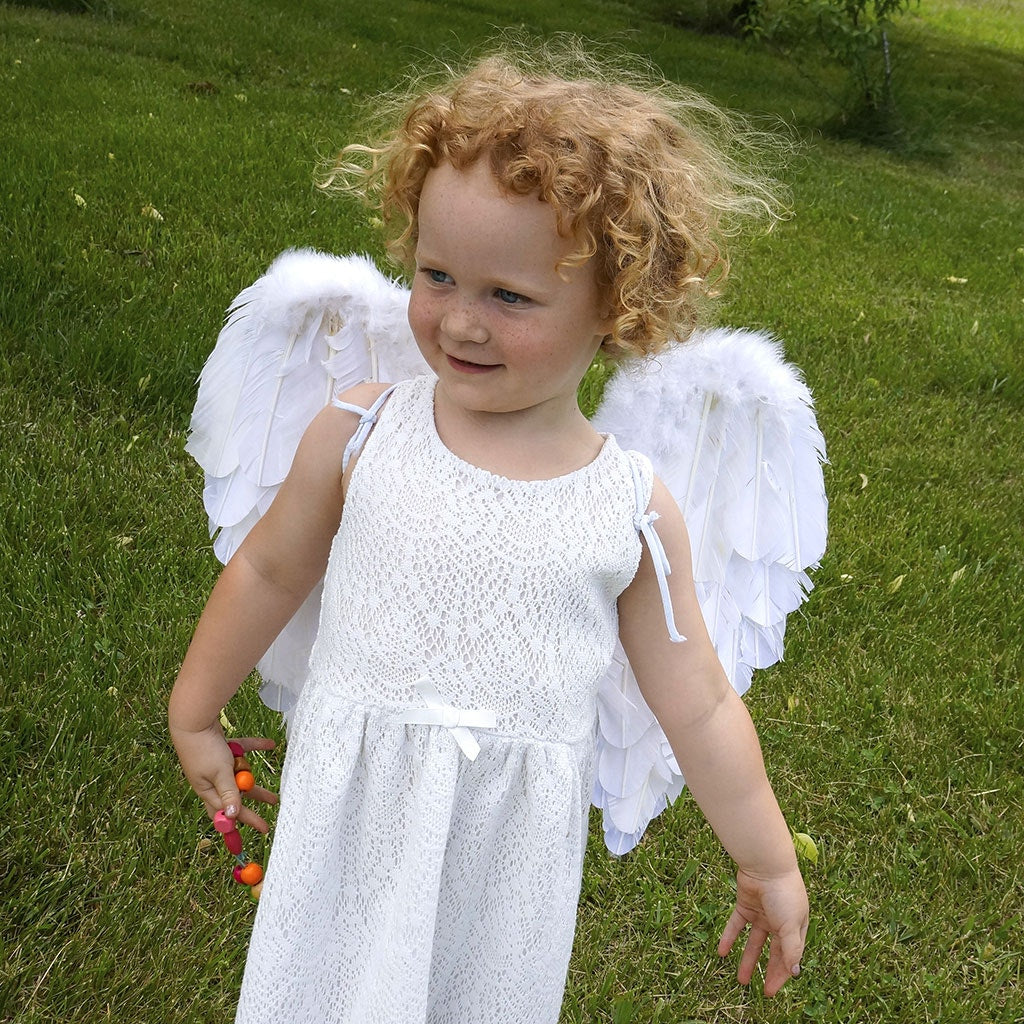 White Feather Angel Costume Wings - Halloween Cosplay Fairy Wing with Glitter - Feathers