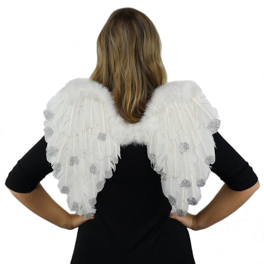 White Feather Angel Costume Wings - Halloween Cosplay Fairy Wing with Glitter - Feathers