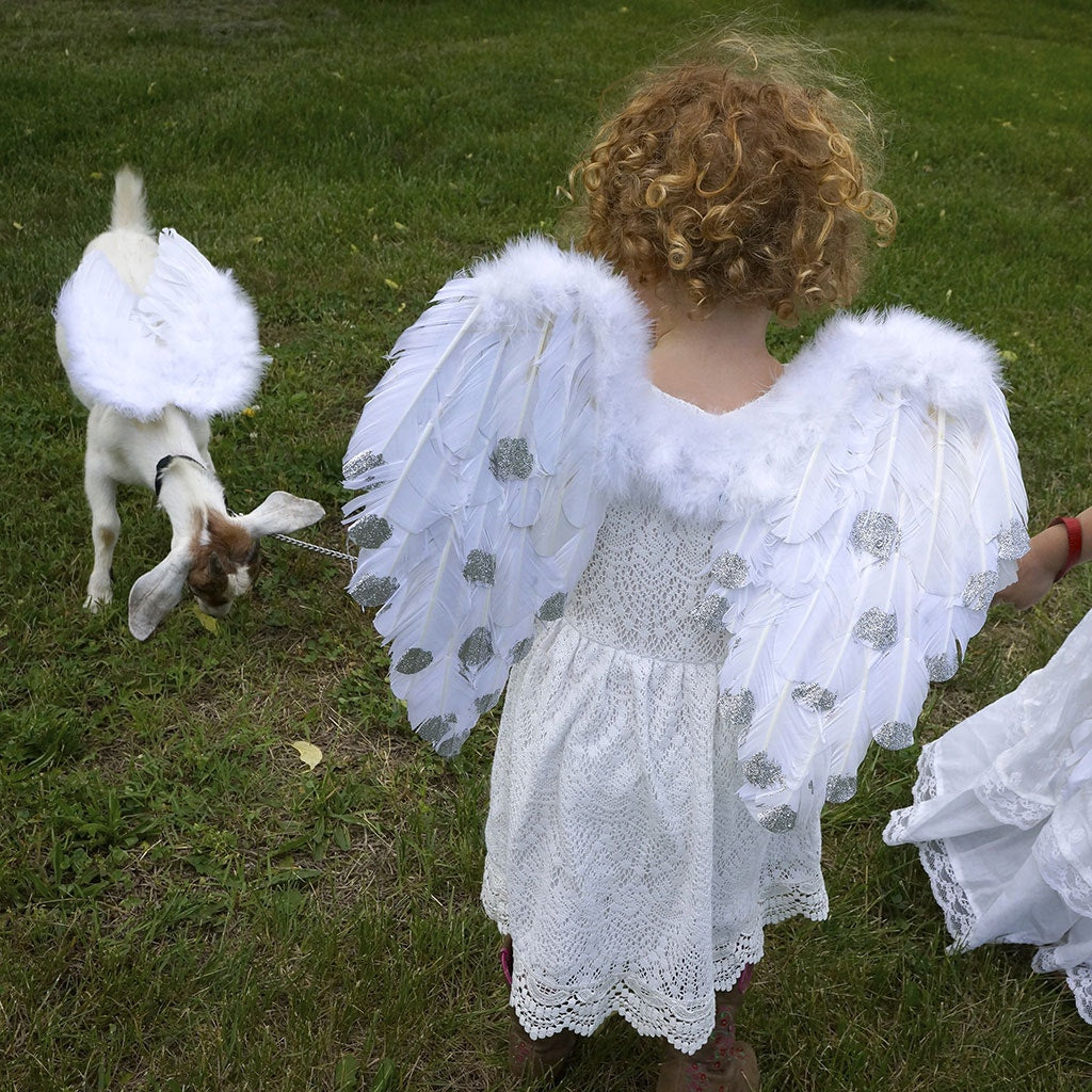 White Feather Angel Costume Wings - Halloween Cosplay Fairy Wing with Glitter - Feathers