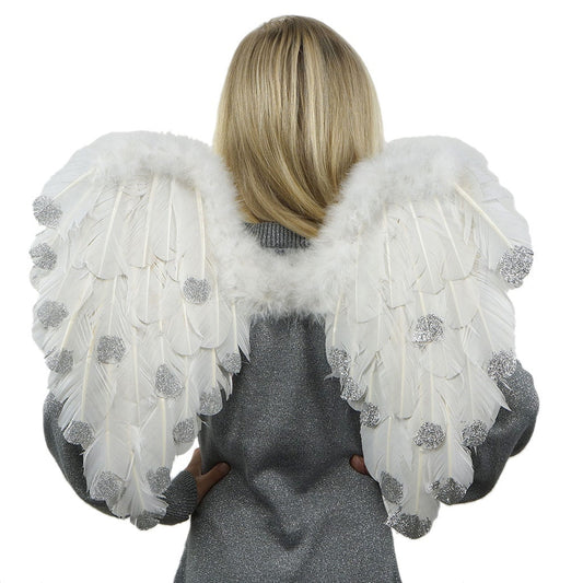 White Feather Angel Costume Wings - Halloween Cosplay Fairy Wing with Glitter - Feathers