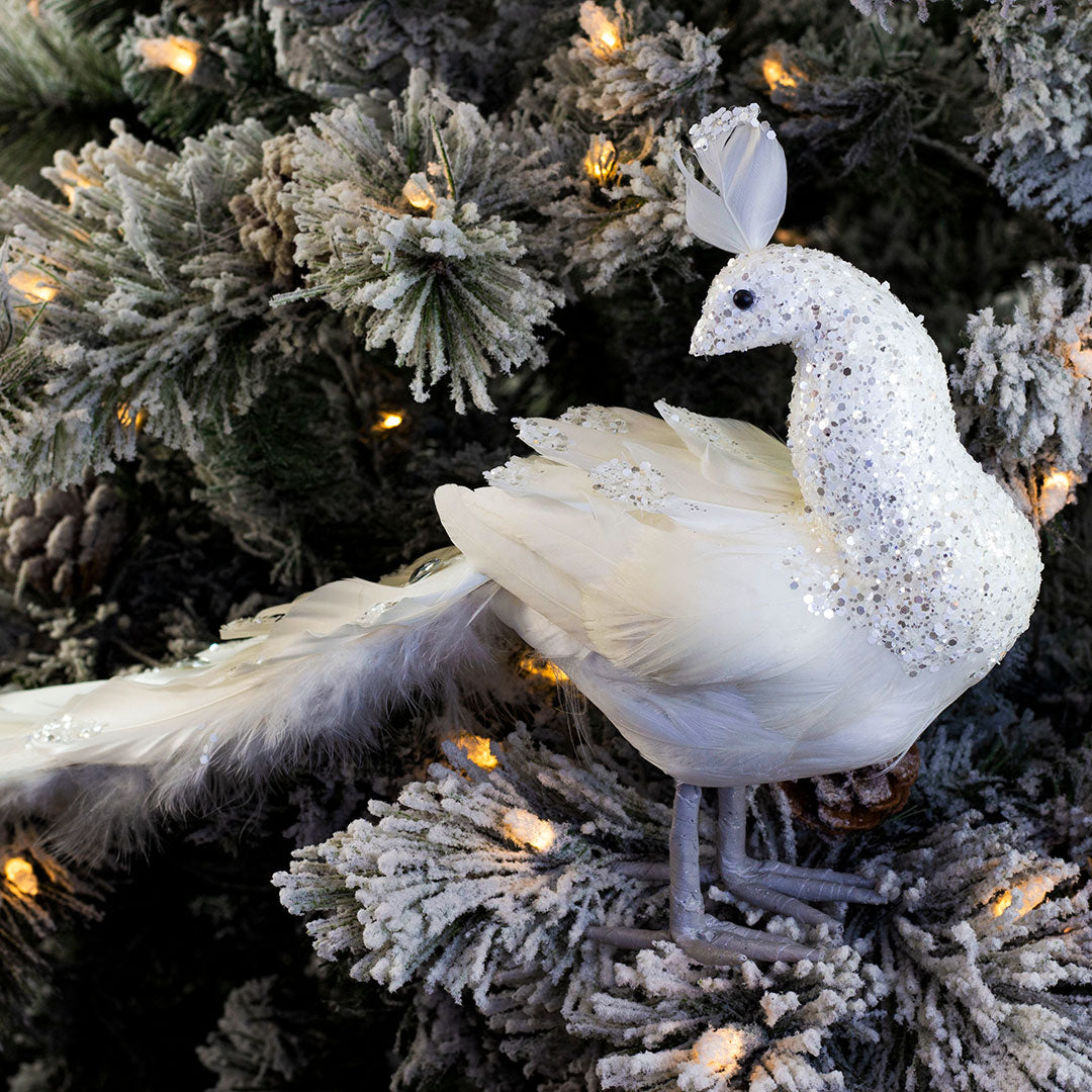 White Peacock Christmas Ornament