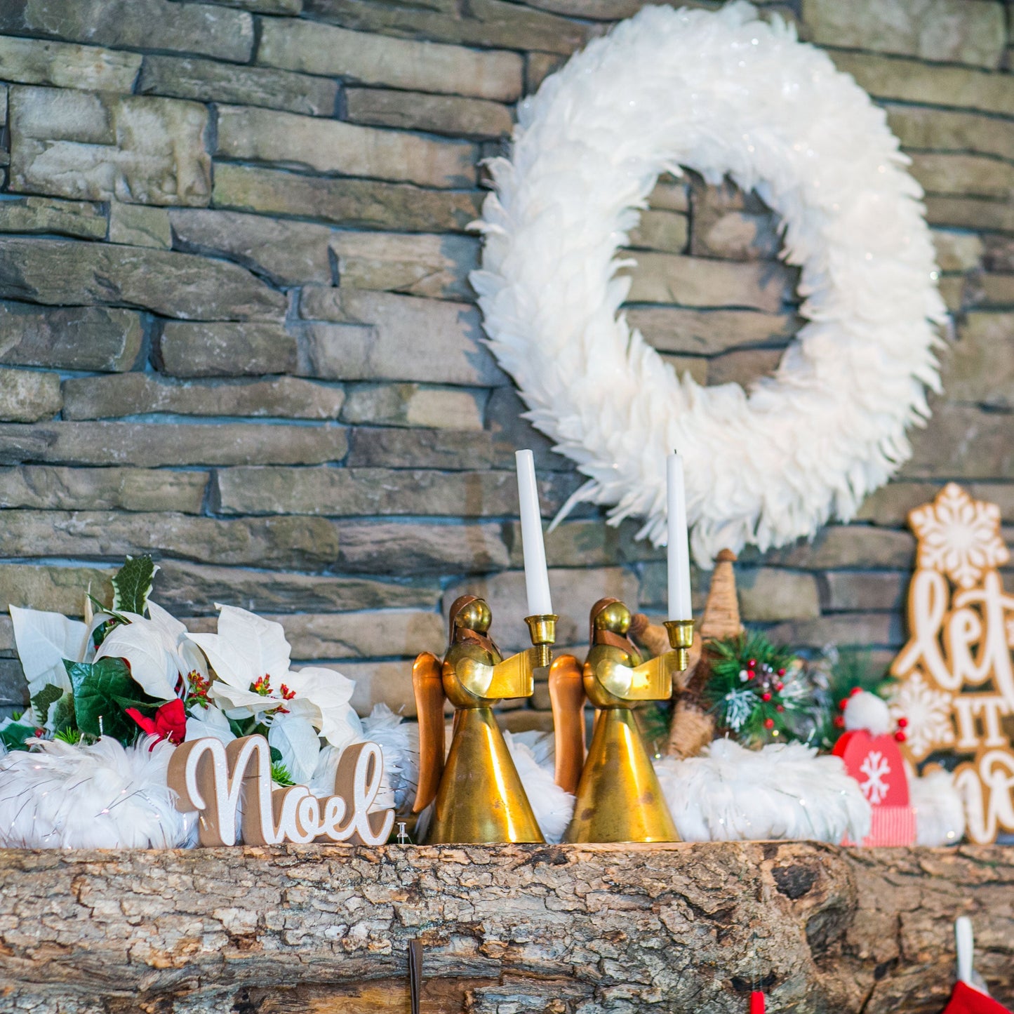 White Feather Garland with Opal Lurex - Feathers