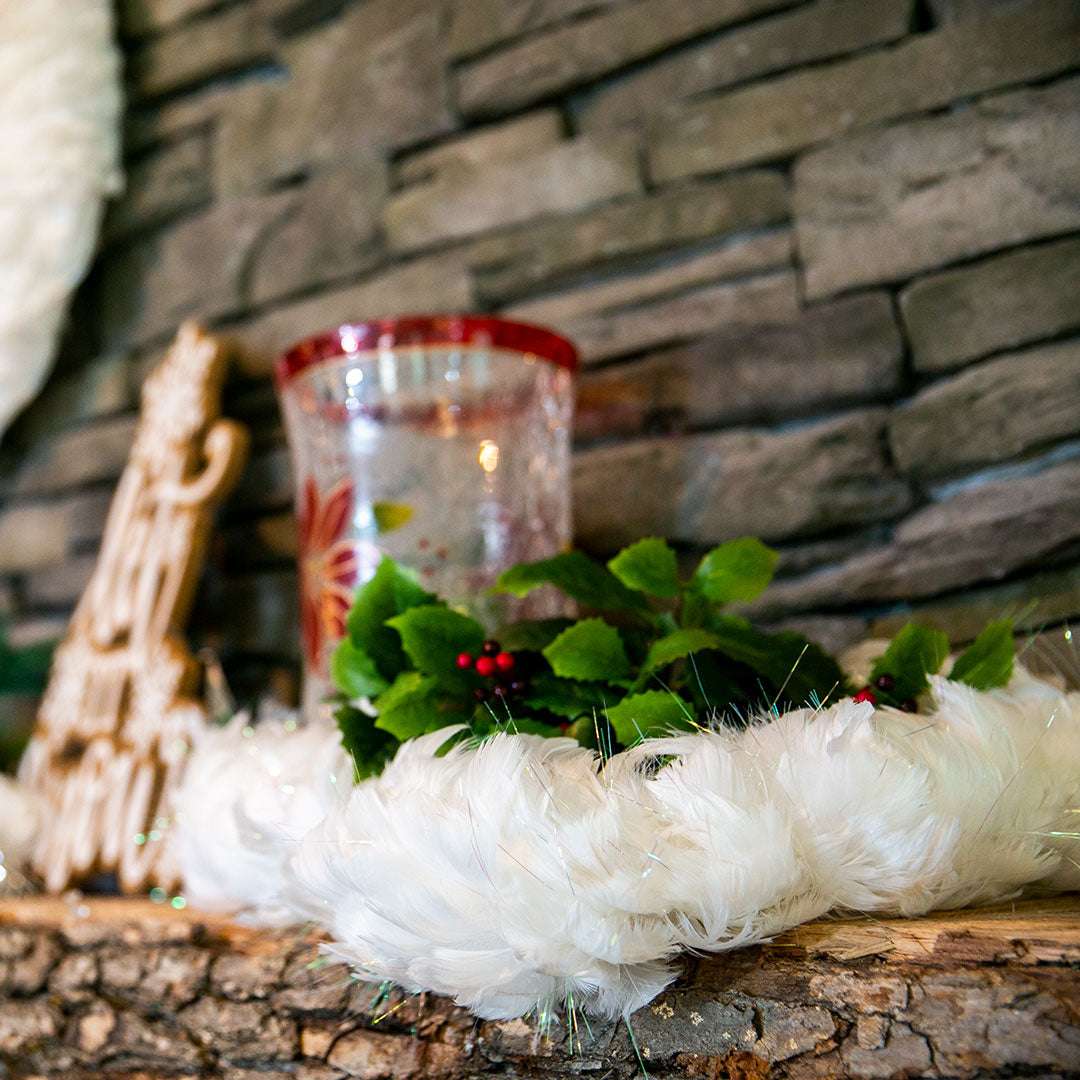 White Feather Garland with Opal Lurex - Feathers