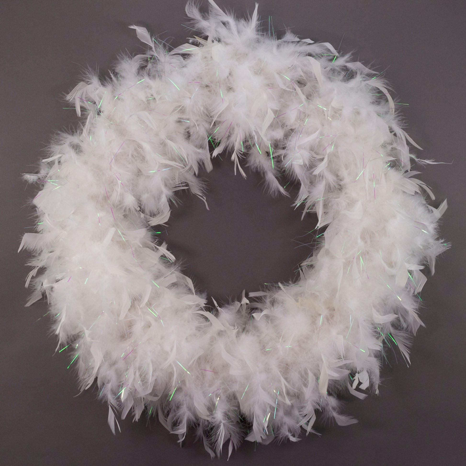 White Feather Wreath with Lurex - Chandelle Wreath