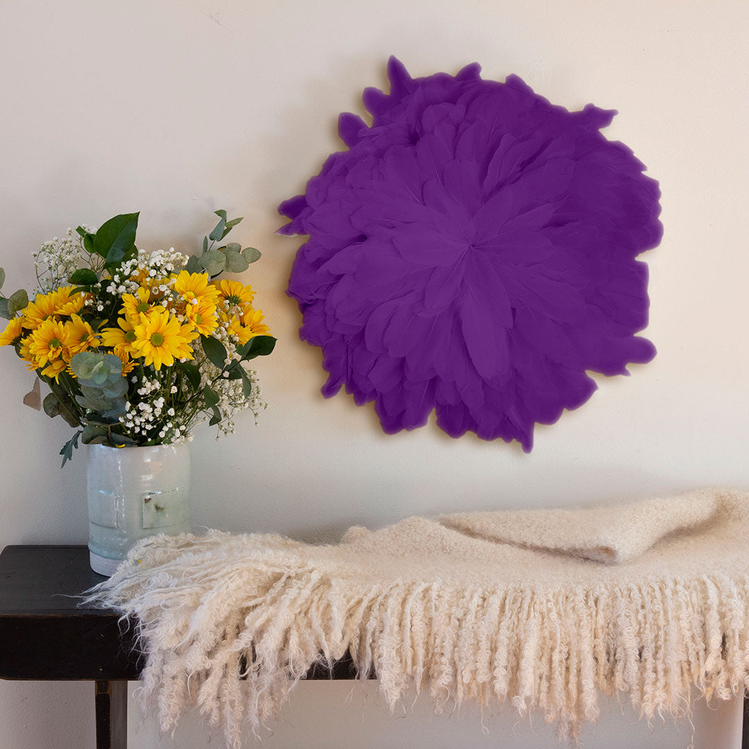 African JuJu Hats Feather Wall Art - Small - Fluorescent Lavender