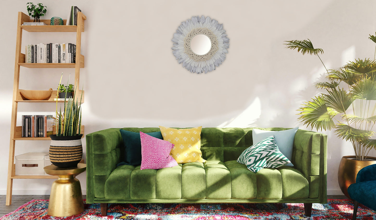 White Feather and  Macramé Mirror