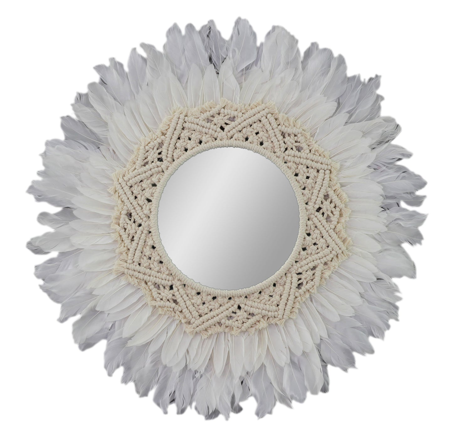 White Feather and  Macramé Mirror