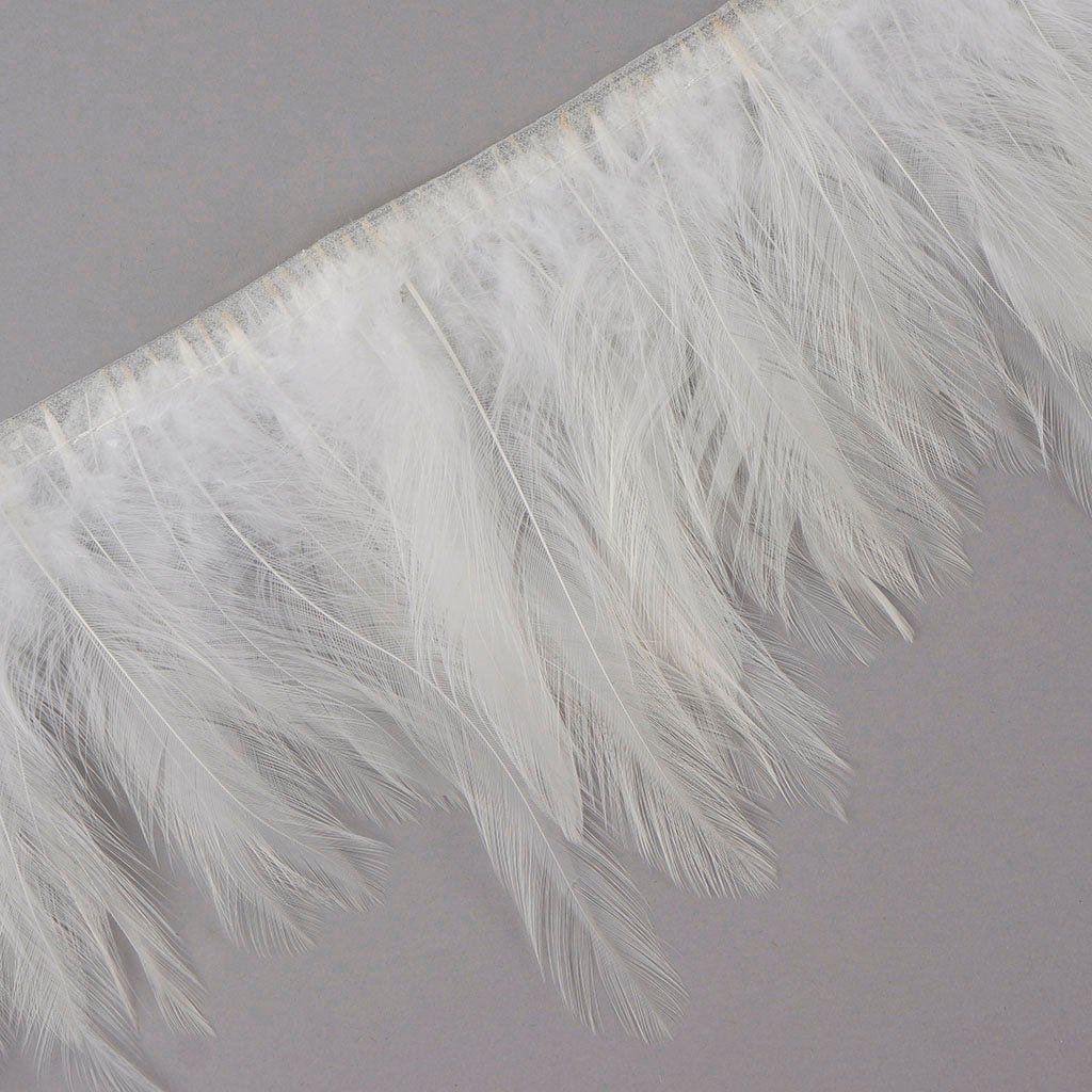 1 Yard Dyed Hackle Feather Fringe White 4 to 5 inches