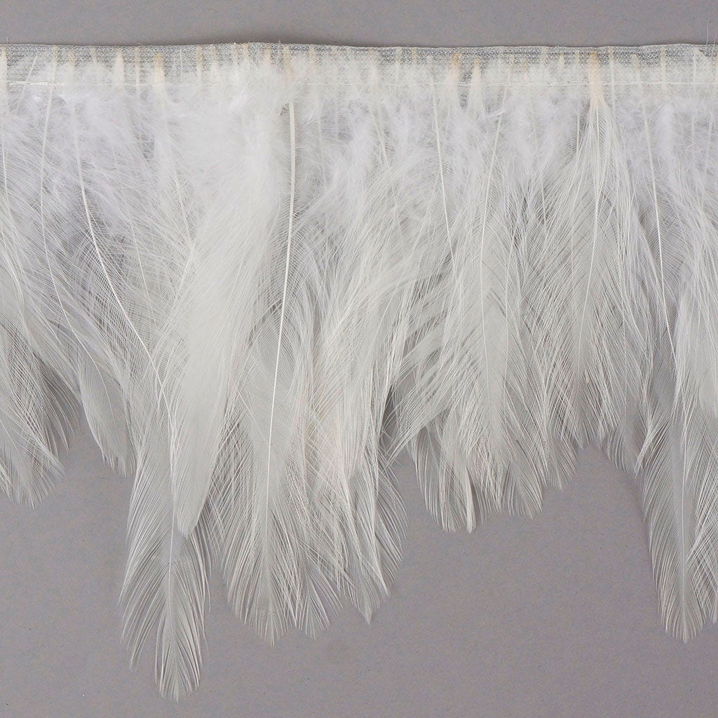 1 Yard Dyed Hackle Feather Fringe White 4 to 5 inches