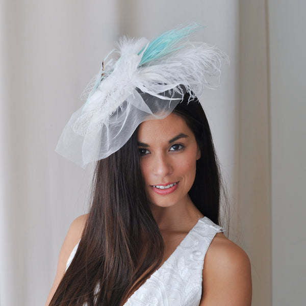 White Ostrich Feather Fascinator | Wedding Feather Headpiece  display picture 1
