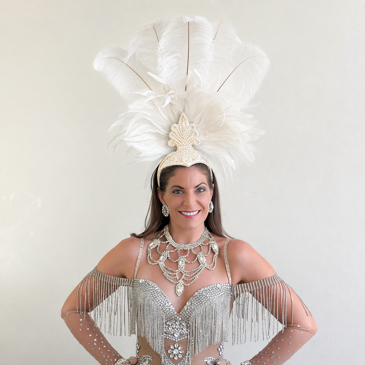 Kitty White Showgirl Feather Headpiece