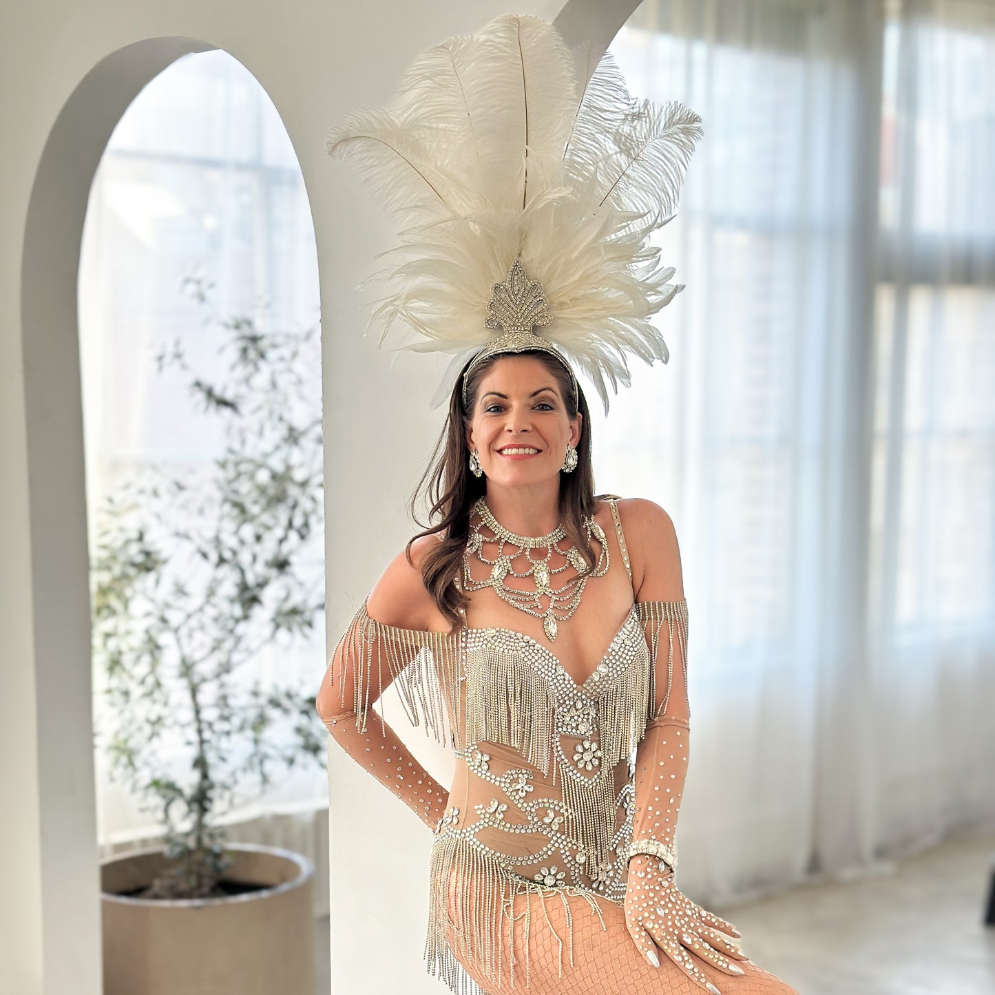 White Showgirl Feather Headpiece