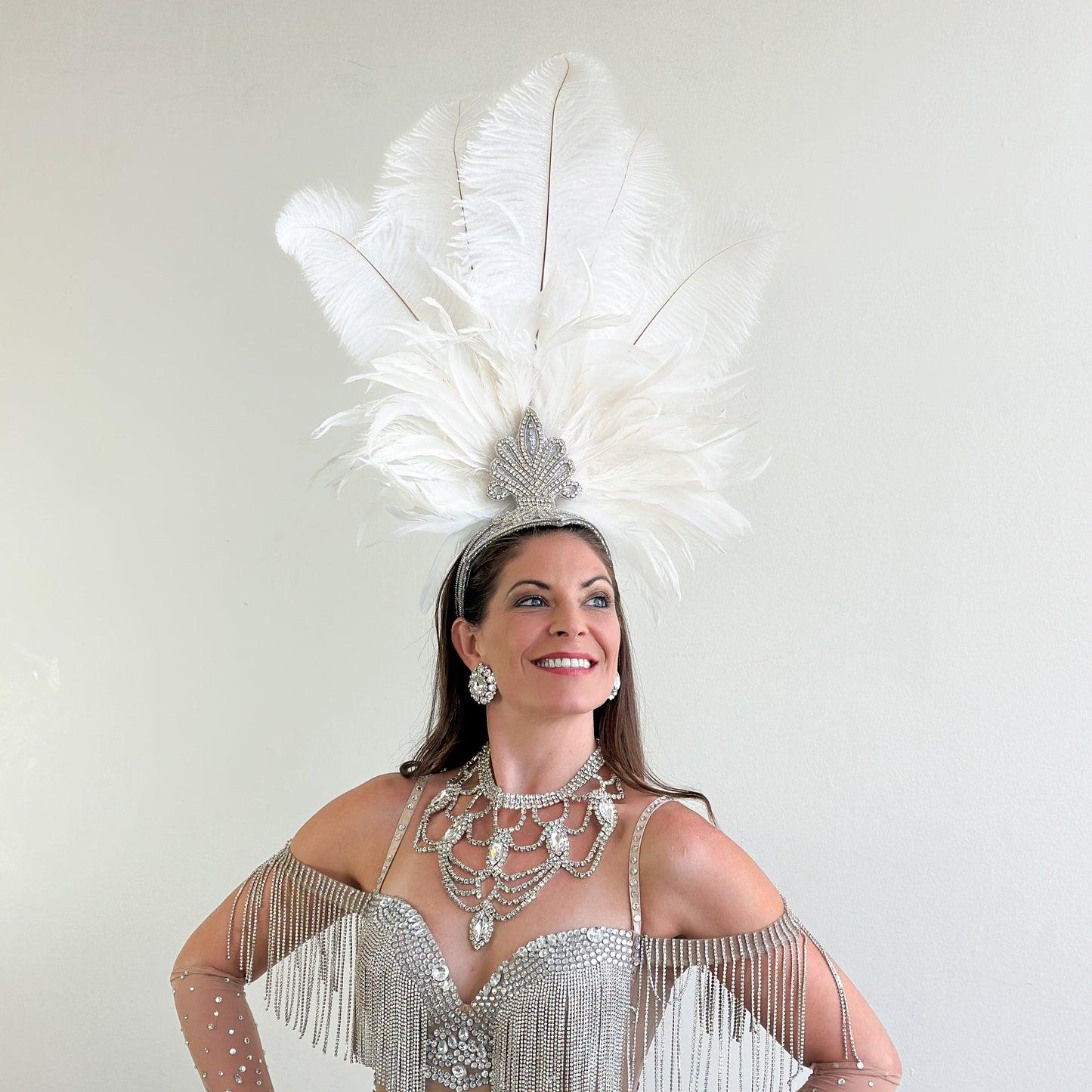 White Showgirl Feather Headpiece