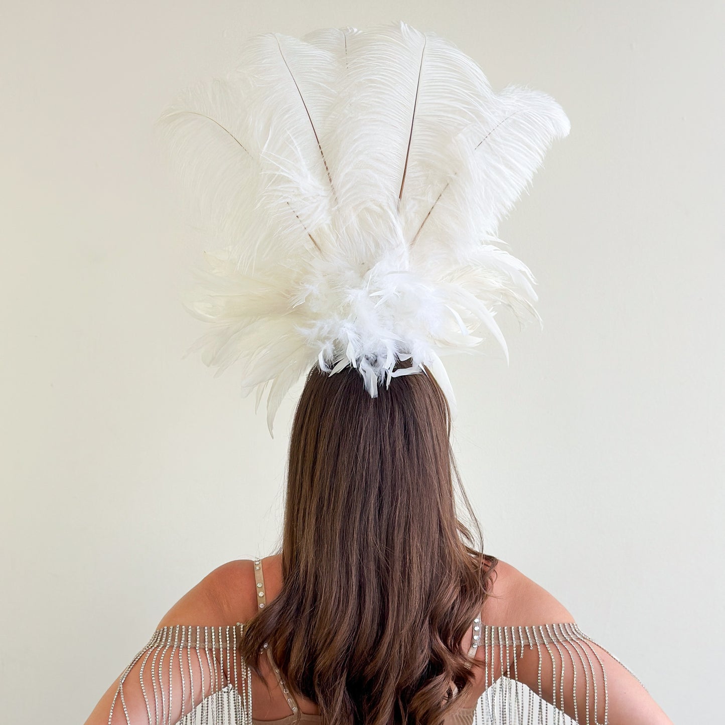 White Showgirl Feather Headpiece