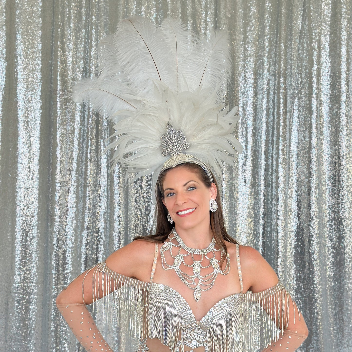 White Showgirl Feather Headpiece