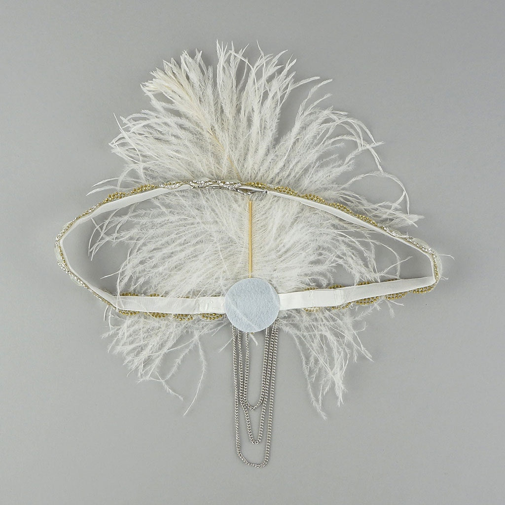 Feather Headband w/Chain tassel - White and Silver