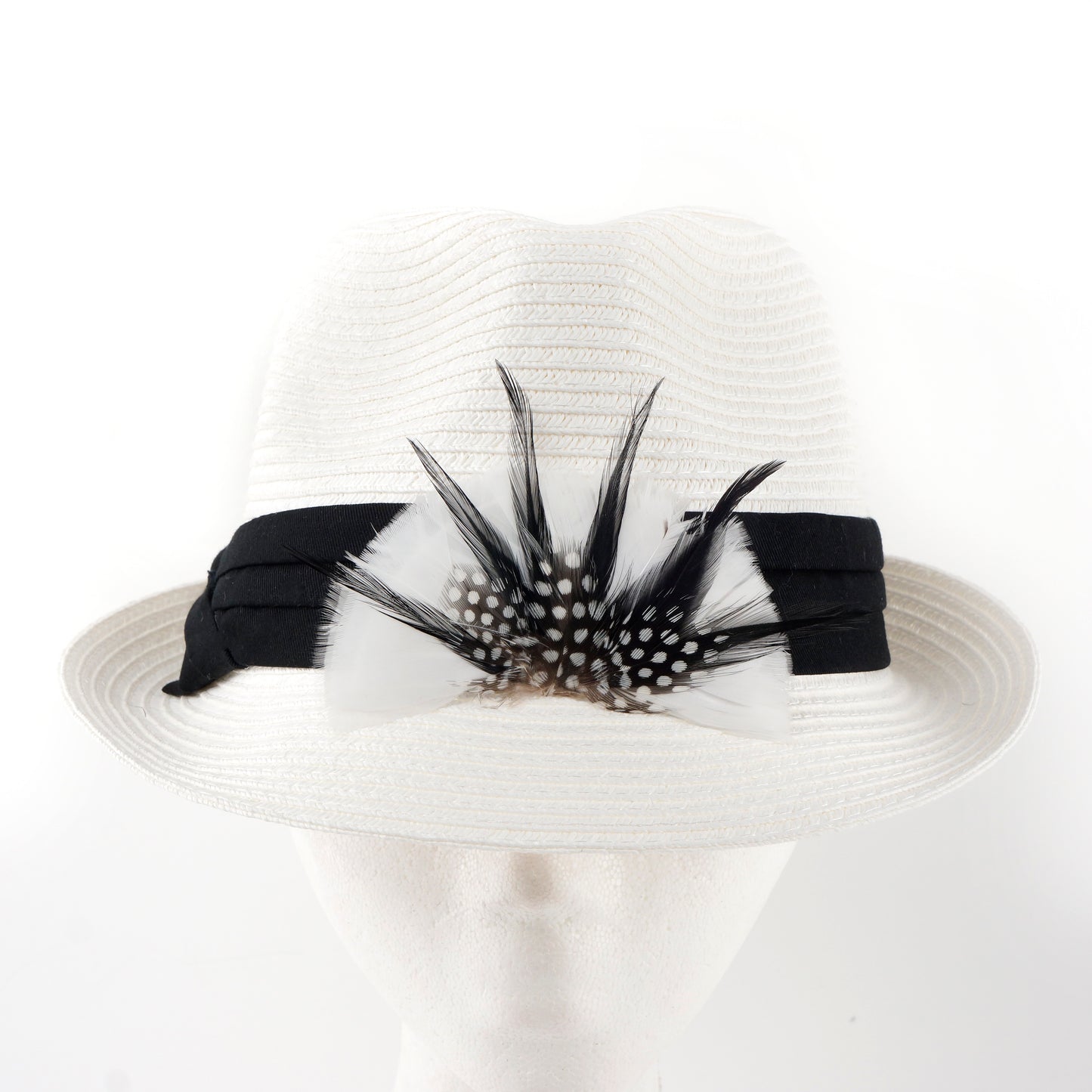 Natural Black and White Polka Dot Hat Trim Crown