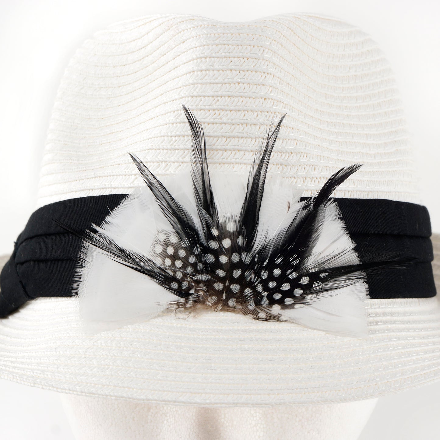 Natural Black and White Polka Dot Hat Trim Crown