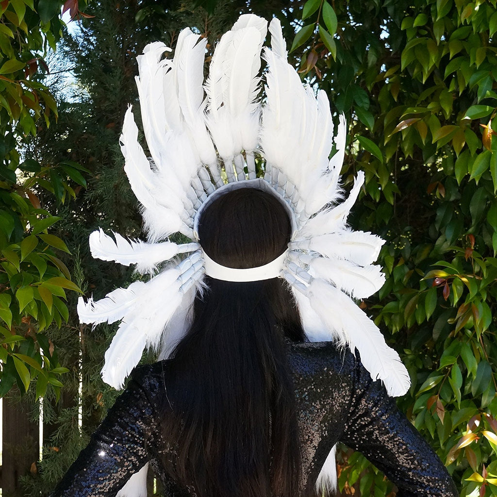 Tribal Style Feather Headdress - White