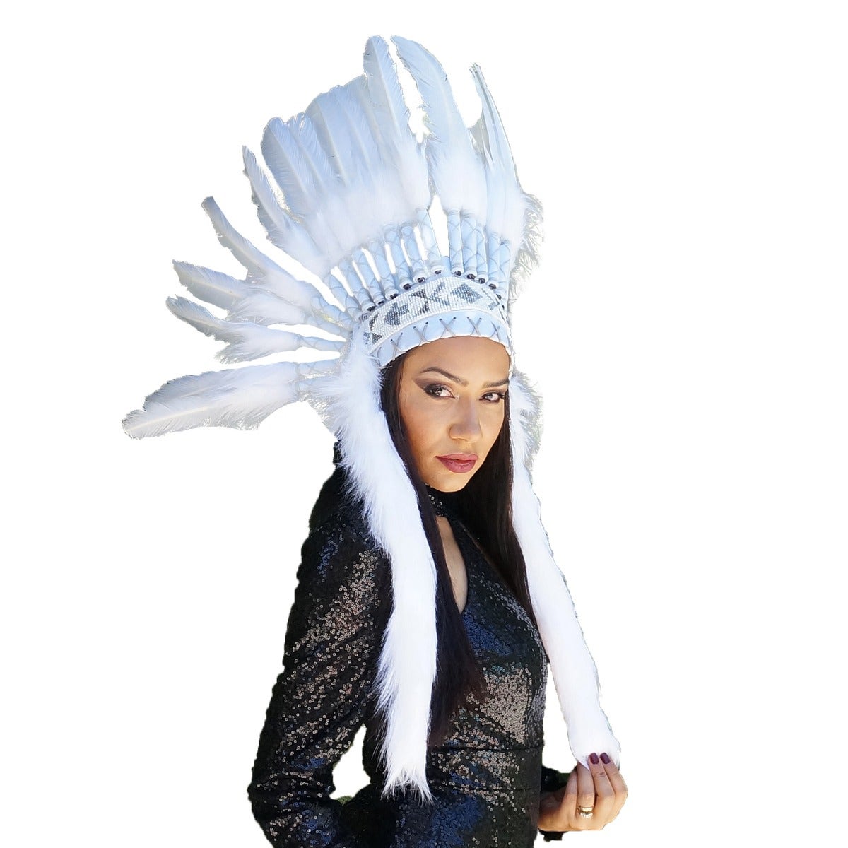 Tribal Style Feather Headdress - White