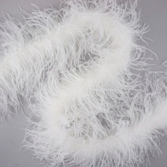 White with Opal Lurex 2 Ply Ostrich Feather Boa - Ostrich Boa