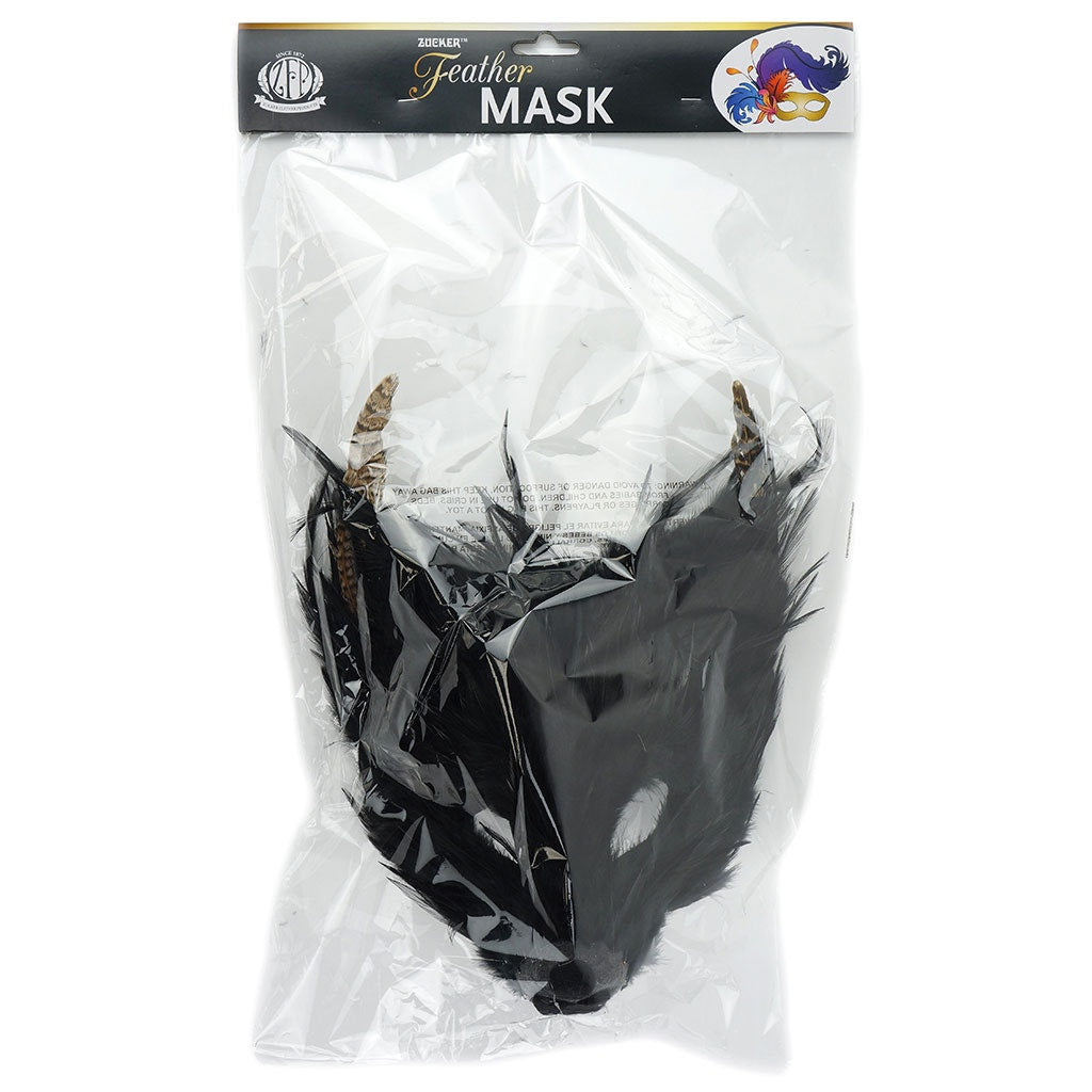 Wolf Mask Natural Black - Feathers