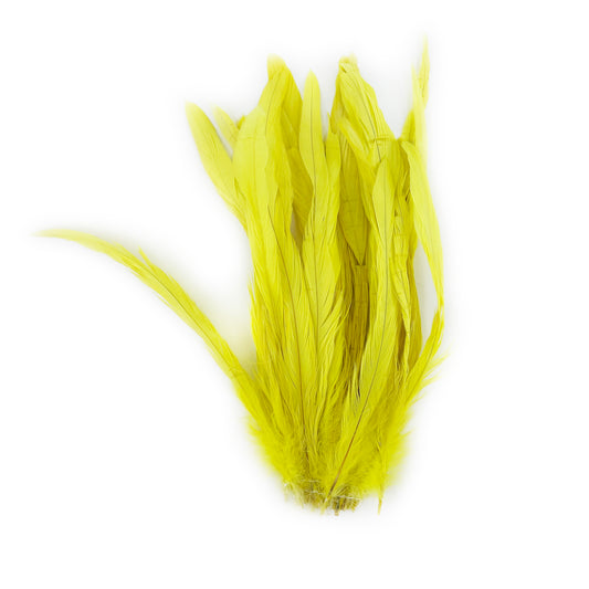 ROOSTER COQUE TAIL FEATHERS BLEACH DYED 7-10” - 25 PC/PKG - Bright Yellow
