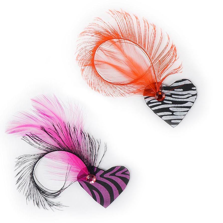 Zebra Heart Sticker w/Feathers Black Red White and Shocking Pink - Feathers