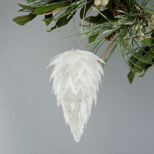 ZUCKER™ Pine Cone Ornament w/Glitter White/Silver - Feathers