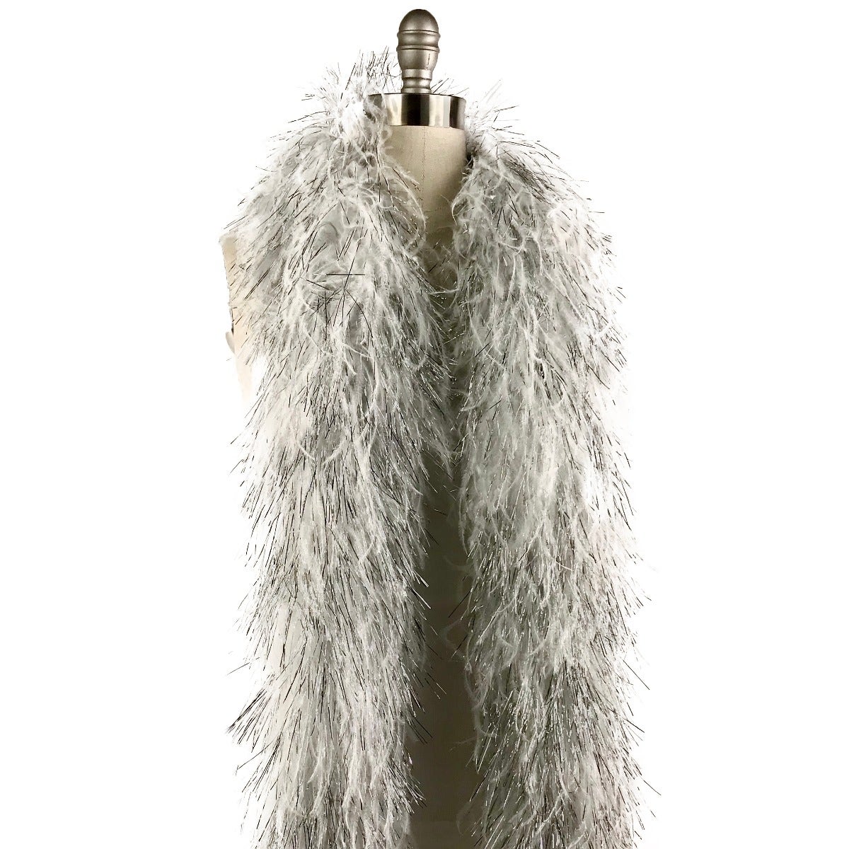 Three Ply Ostrich Feather Boa with Lurex - White / Silver Lurex