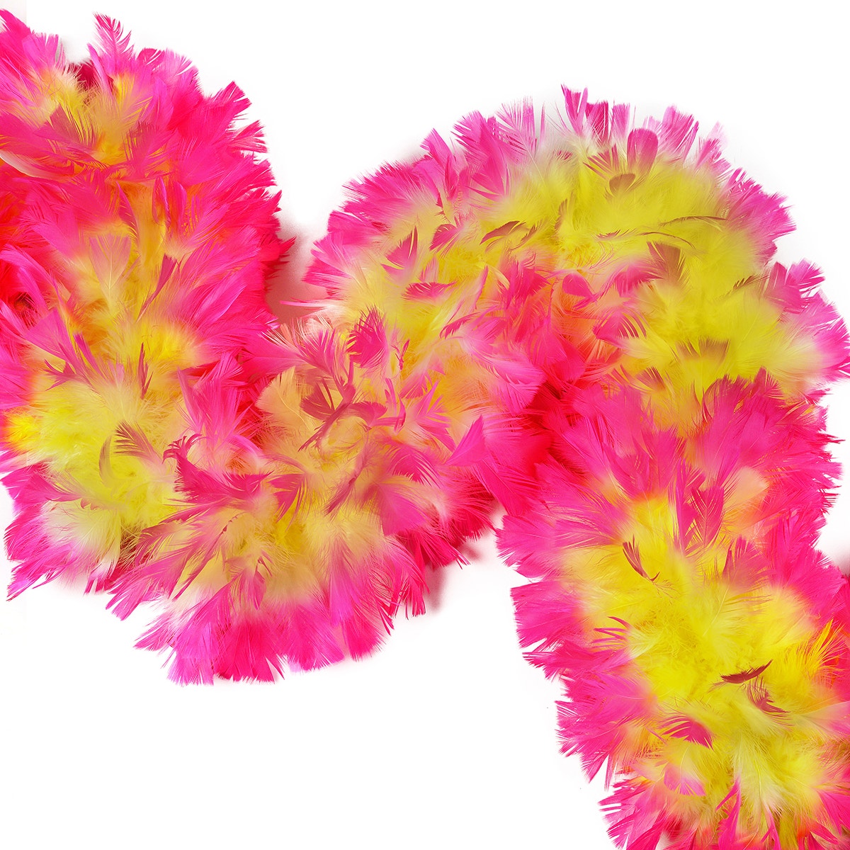 Turkey Feather Boa 10-14" - Fluorescent Yellow/Pink Orient Tipped