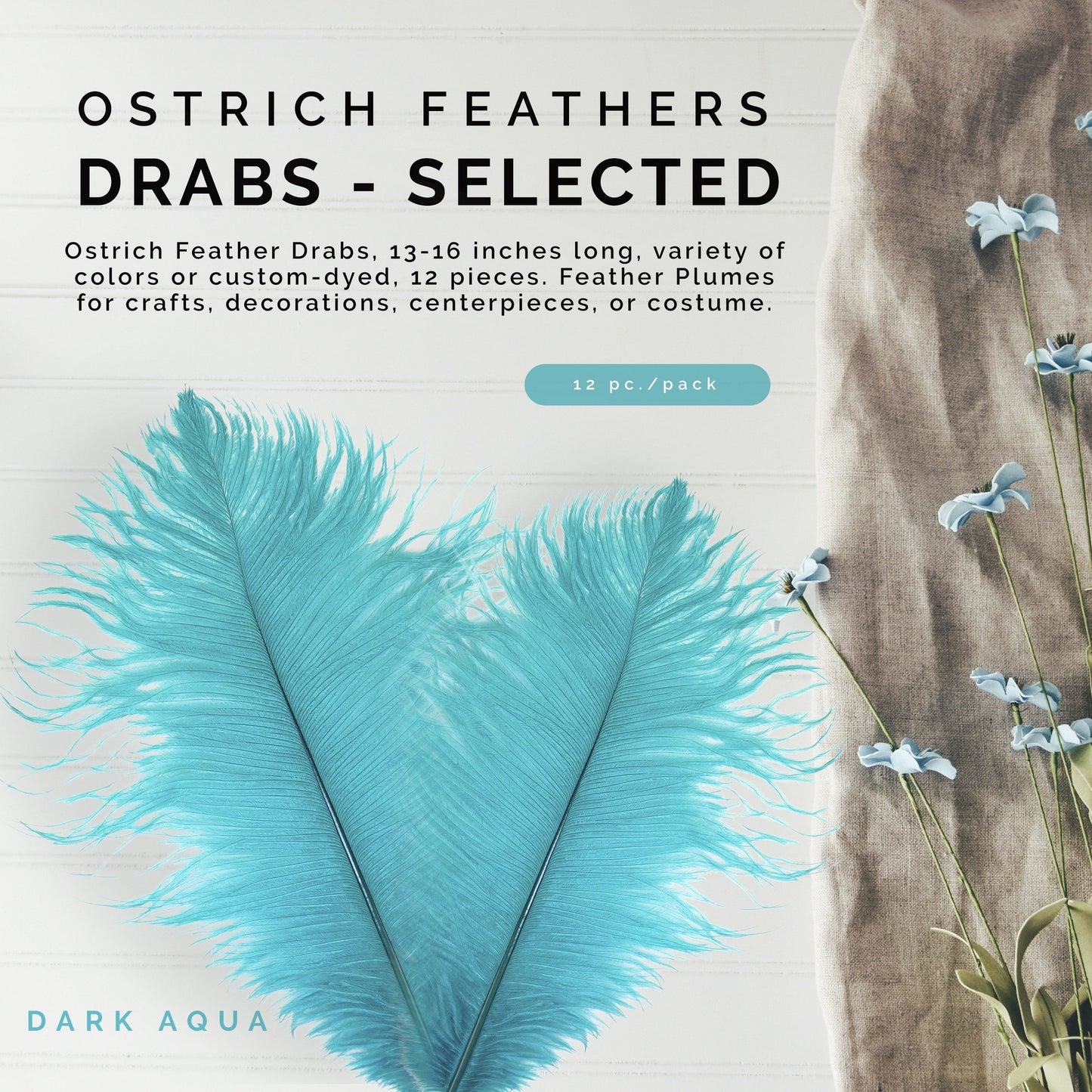 Ostrich Feathers 13-16" Drabs - Dark Aqua