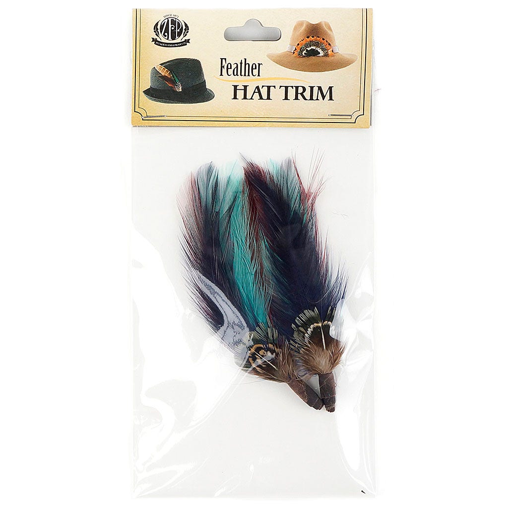 Pheasant Hackle Feather Hat Trims - Copper - Dark Aqua - Plum