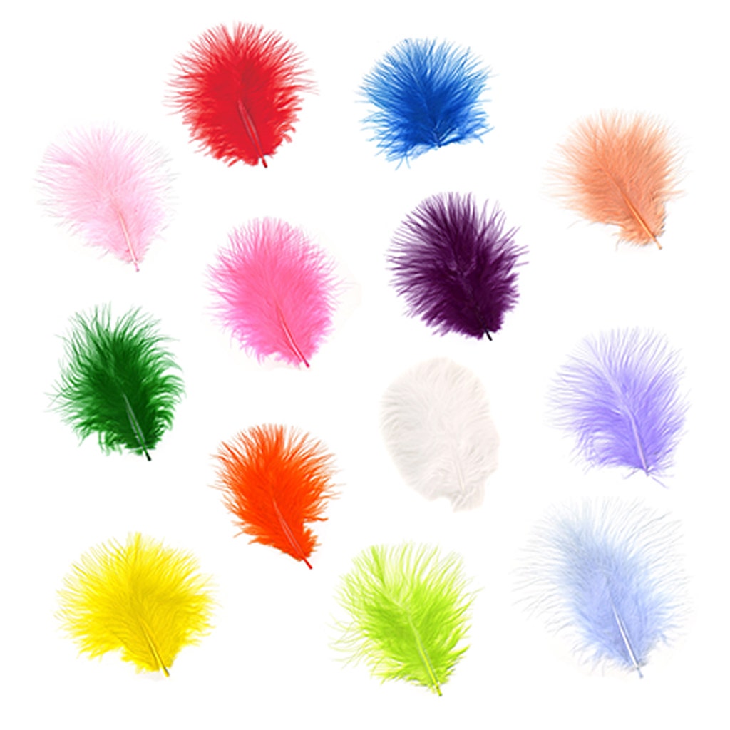 LOOSE MIXED DYED TURKEY MARABOU FEATHERS 1-4" - ASSORTED