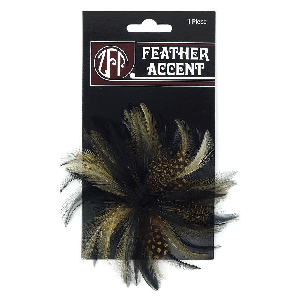 Feather Flower Corsage - Beige / Black