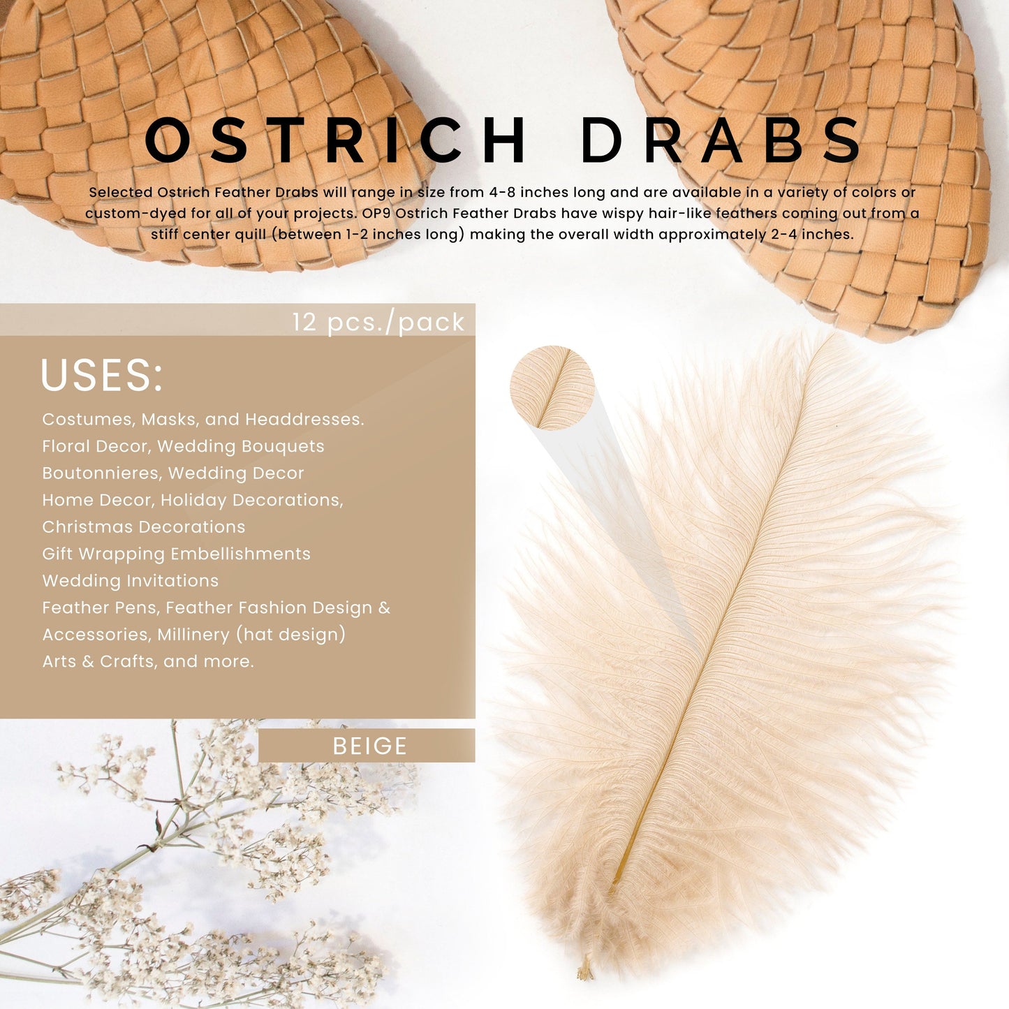 Ostrich Feathers 4-8" Drabs - Beige