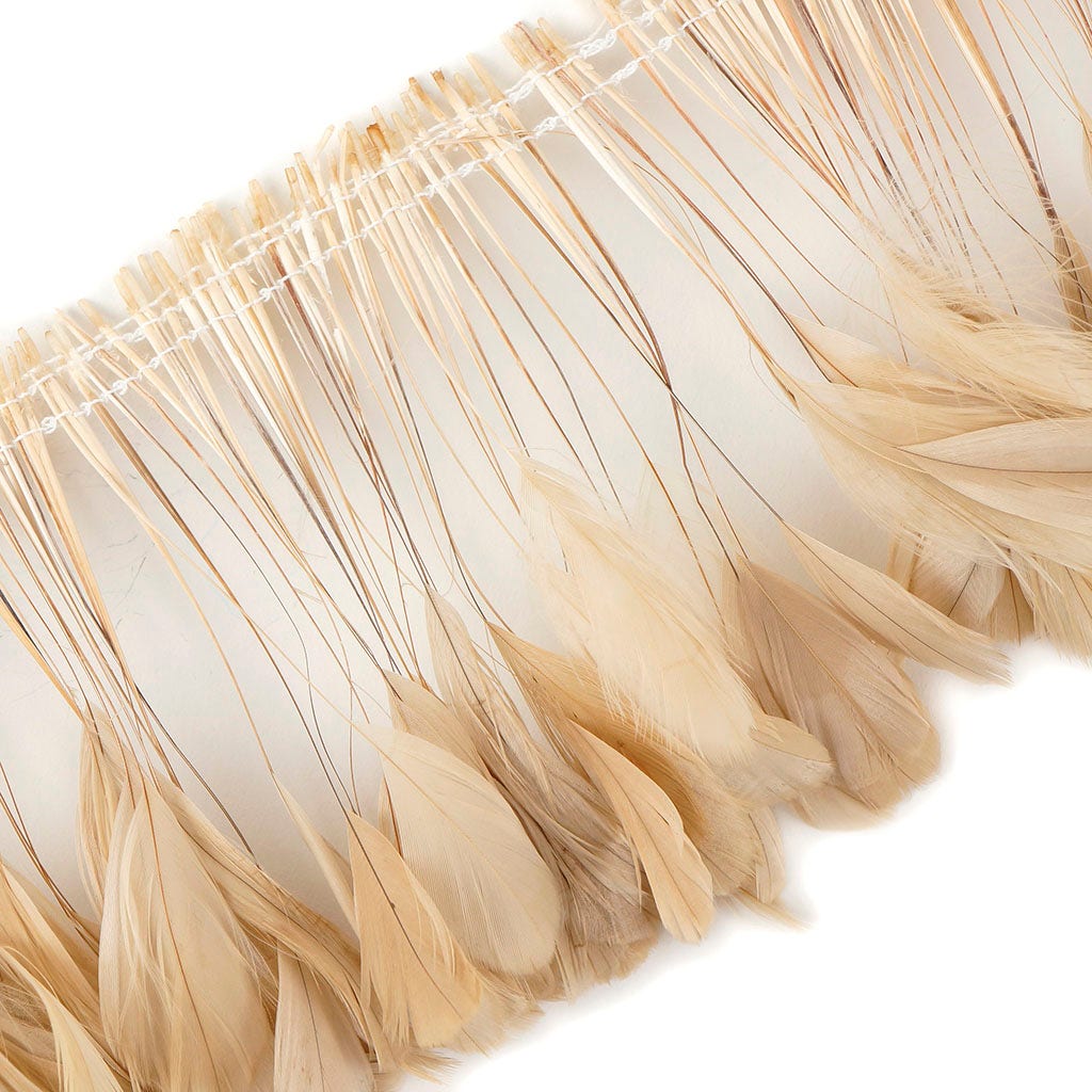 Stripped Rooster Coque Tails Feathers Bleach Beige 4-6” Strung [1 yard]