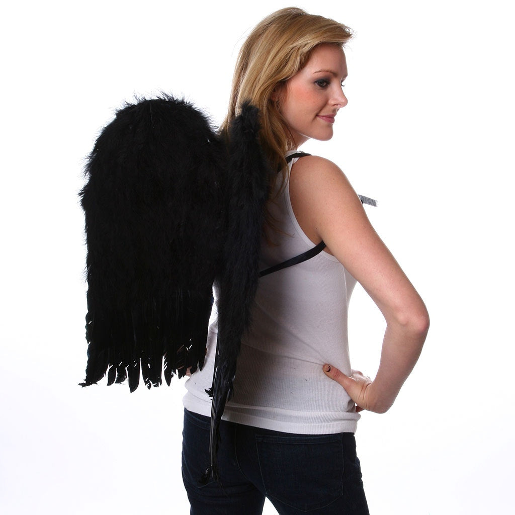 Medium Black Angel Costume Wings - Halloween and Cosplay Feather Wings for Adults, Teens and Children