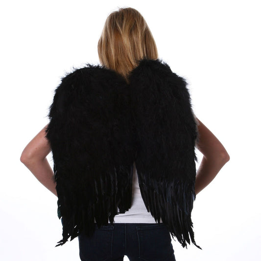Medium Black Angel Costume Wings - Halloween and Cosplay Feather Wings for Adults, Teens and Children