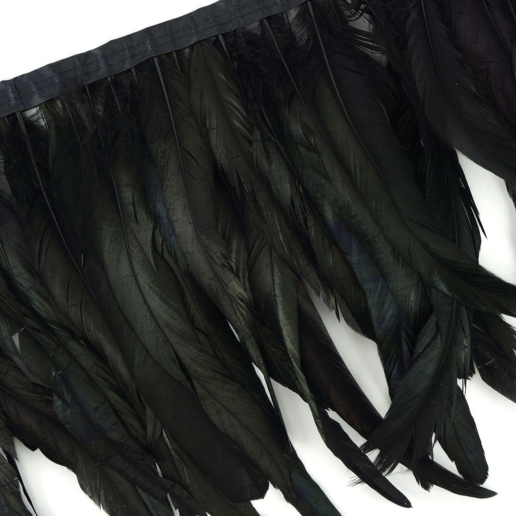 Half Bronze Rooster Coque Feather Fringe - 10 - 12" - Black - Irid