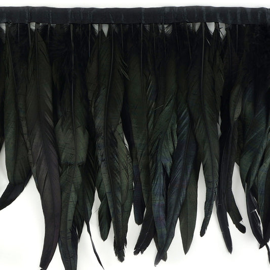 Half Bronze Rooster Coque Feather Fringe  - 12 - 14" - Black - Irid